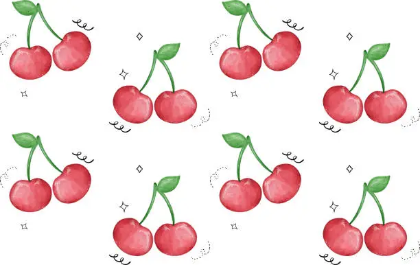 Vector illustration of Cherry Pattern Seamless Watercolor Illustration isolated on whtie background