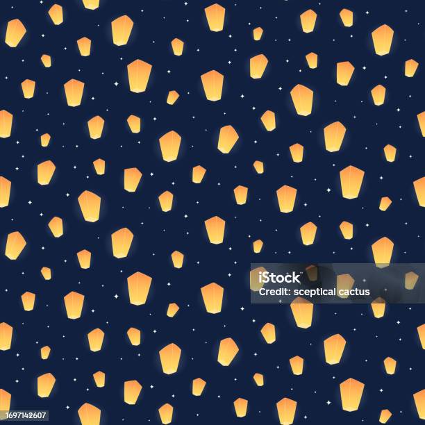 Floating Lantern Pattern Design Flying Sky Lanterns Stars Seamless Pattern Stock Illustration ...