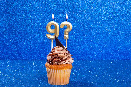 Cupcake With Number For Celebration Of Birthday Or Anniversary; Number 9 And Question Mark.