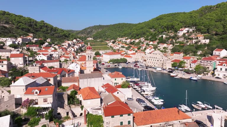 Aerial photo of Pucisca town on Brac Island, Croatia