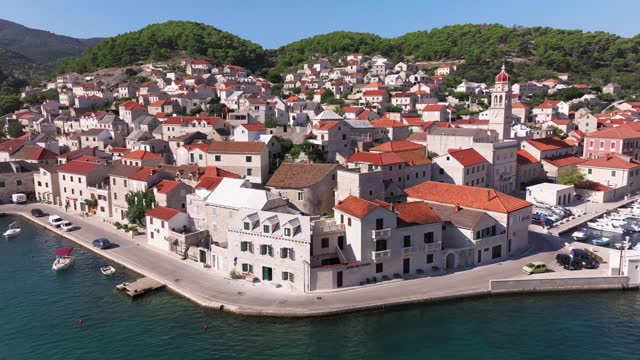 Aerial photo of Pucisca town on Brac Island, Croatia