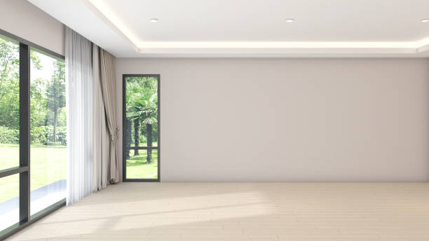 istock apartment interior design Living room, empty space Minimalist modern style. empty space White walls, parquet floors, natural light. 3D rendering 1697167634