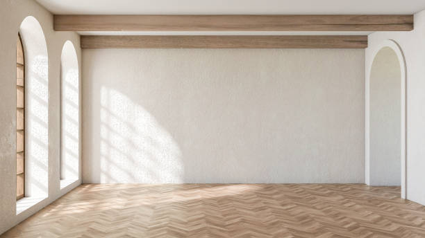 istock Apartment interior design Living room, empty space Scandinavian style. empty space White walls, parquet floors, natural light. 3D rendering 1697168165