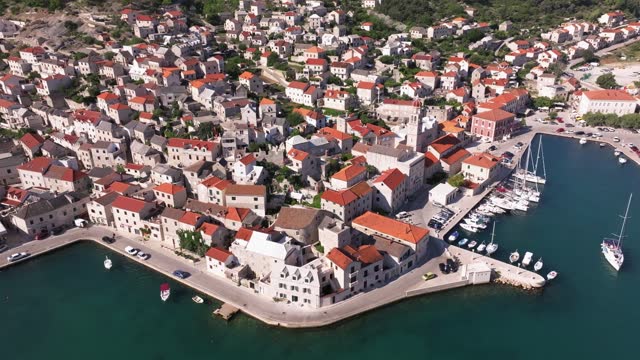 Aerial photo of Pucisca town on Brac Island, Croatia