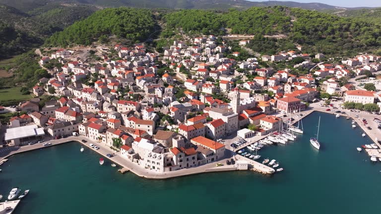 Aerial photo of Pucisca town on Brac Island, Croatia