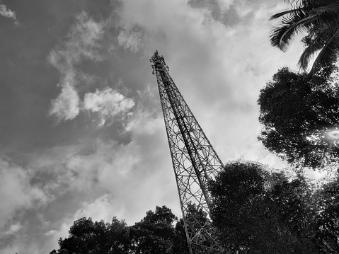 BTS tower or telecommunication tower with a view of the clear sky during the day