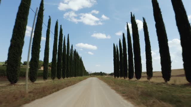 POV car driving in typical Italian landscape, Tuscany