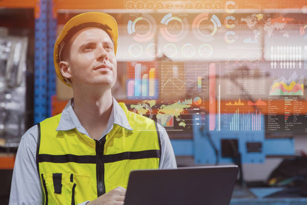 istock Professional engineer male caucasian successful worker using laptop computer overlay business data information for financial industry concept 1697201838