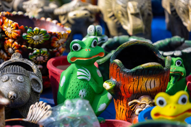 Mud and Clay products of animal face on display at Surajkund Craft Fair.