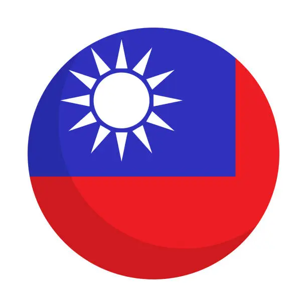 Vector illustration of Flat design round Taiwanese flag icon. Vector.