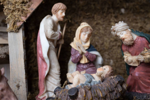 istock Joseph and Mary with child Jesus. Blurred background 1697286024