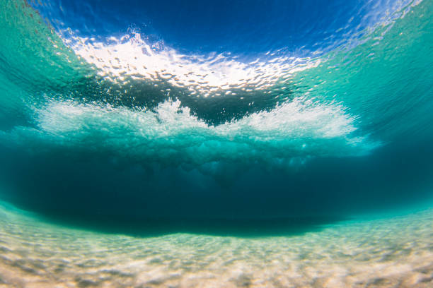 istock Underwater view beneath a wave breaking on sand in crystal clear water 1697309346