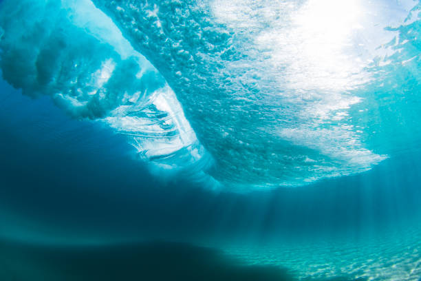 istock Underwater view beneath a wave breaking on sand in crystal clear water 1697309858