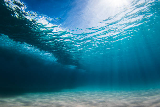 istock Underwater view beneath a wave breaking on sand in crystal clear water 1697310946