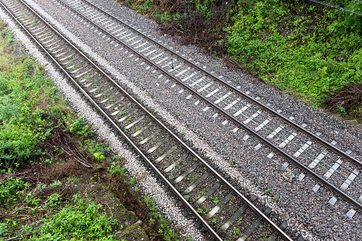 Railroad Tracks in Forest. Krakow