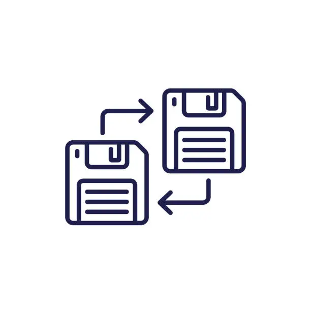 Vector illustration of backup line icon with a floppy disk
