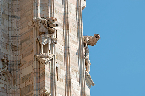 Detail of the Milan Cathedral, ancient cathedral church in the center of Milan, Italy, Europe