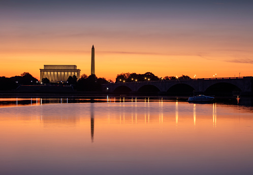 Vibrant sunrise over the National Mall in Washington DC
