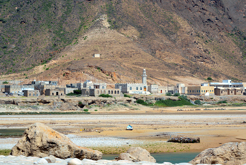 Al-Fatk, Al Ghaydah district, Al Mahrah Governorate, Yemen: fishing village on the N4 coastal road, built mostly along the eastern bank of a wadi draining into Moon Bay, Arabian Sea. The area is inhabited by the Mehri also known as the al-Mahrah tribe, are named after Mahra bin Haydan, are an ethnic group living primarily in the Al-Mahra Governorate and the island of Socotra. They speak a non-Arabic language called Mehri or Mahri ( مهريّت ), the most spoken of the Modern South Arabian languages (MSALs), a subgroup of the Semitic branch of the Afroasiatic language family family.