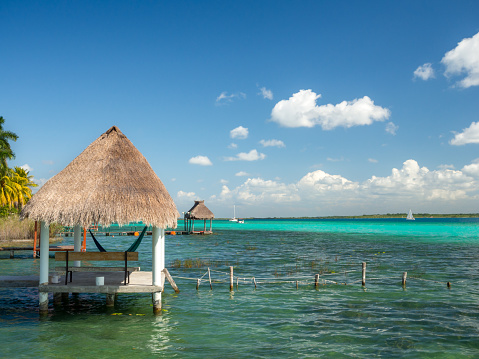 Bacalar, Mexico, South America: [Lake Bacalar, clear waters, lagoon with cenote, tourist destination, Caribbean sea, gulf]
