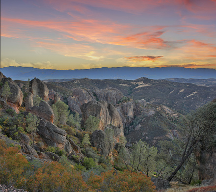 Colorful Twilight Skies over Pinnacles National Park, San Benito County, California, USA.