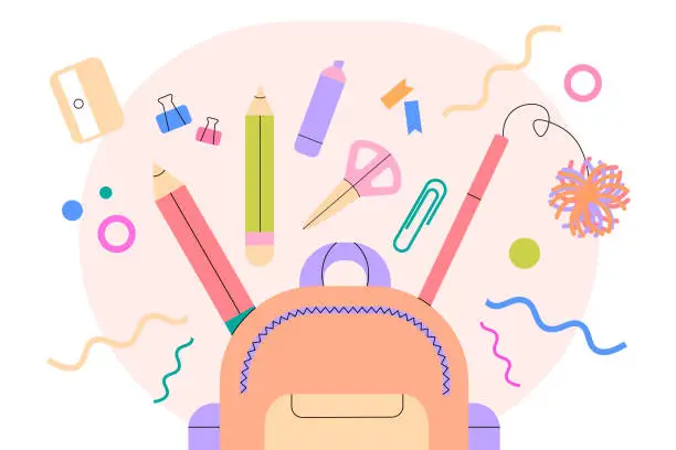 Vector illustration of School backpack full of school accessories