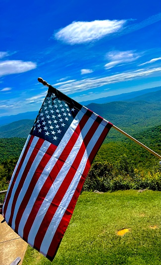 American flag on the blue ridge parkway