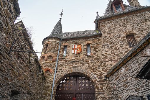 Cochem, Germany - Jan 20, 2020: Cochem Coat of Arms at Cochem Castle Entrance - Cochem, Germany