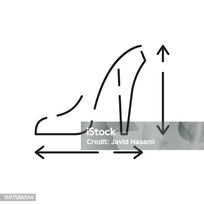 istock Shoemaker line icon. Shoes on heels measurement of length, dimensions and size chart for client in shops or stores. Minimalist vector in flat style 1697586544