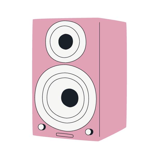 Modern acoustic system pink audio speaker icon isometric vector illustration. Electronic bass device for listening music Modern acoustic system pink audio speaker icon isometric vector illustration. Electronic bass device for listening music enjoying sound melody isolated. Stereo technology media for party music speaker logo stock illustrations