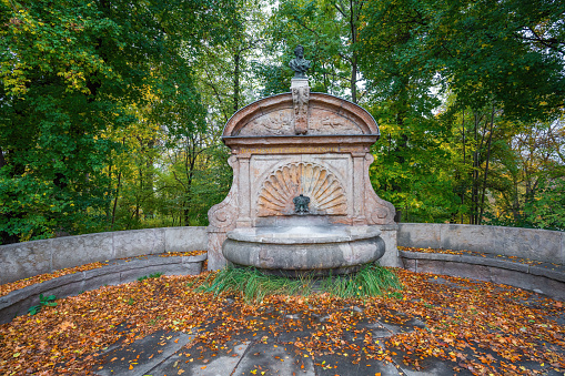 Munich, Germany - Nov 03, 2019: Mayor Erhardt Fountain at Maximilian Bridge - Munich, Bavaria, Germany
