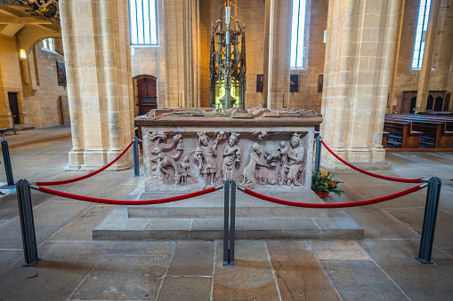 Erfurt, Germany - Jan 18, 2020: Saint Severus Sarcophagus at St. Severus Church Interior - Erfurt, Germany