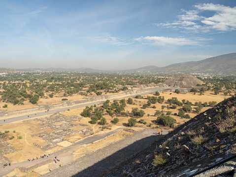 Teotihuacan, Mexico City, Mexico, South America - Janunary 2018 [The Great Pyramid of Sun and Moon, views on ancient city ruins of Teotihuacan pyramids valey, The Road of Dead]