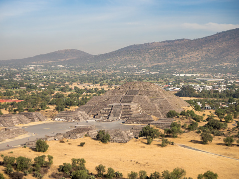 Teotihuacan, Mexico City, Mexico, South America - Janunary 2018 [The Great Pyramid of Sun and Moon, views on ancient city ruins of Teotihuacan pyramids valey, The Road of Dead]