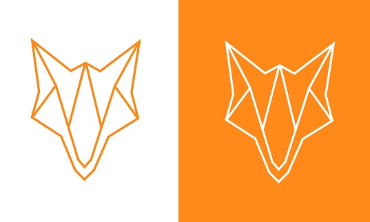 vector graphic illustration of geometric fox head shape line art template symbol