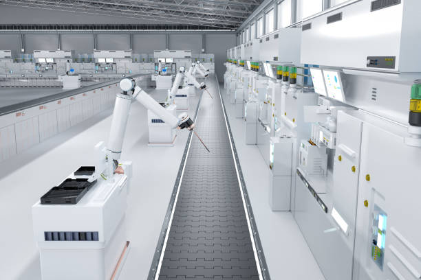 istock Automation industry concept with robot assembly line in  factory 1697805754