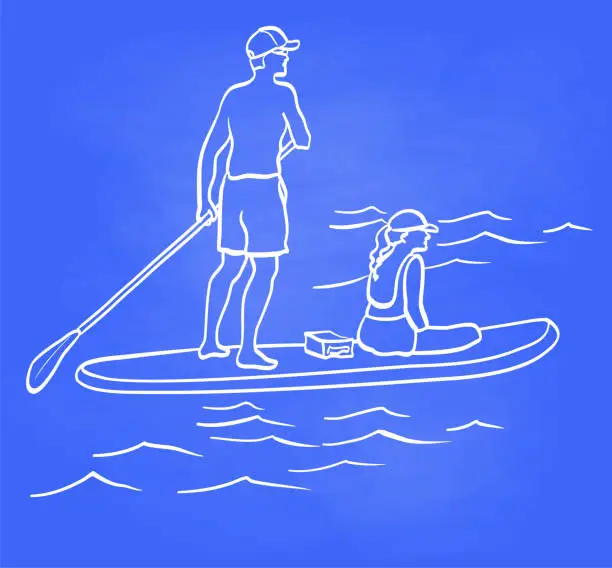Vector illustration of Paddleboarding Couple Blue