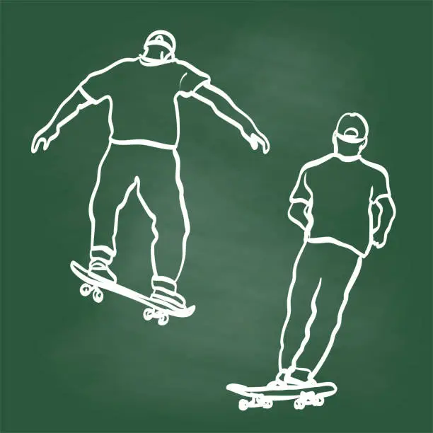 Vector illustration of Teenage Guy Stakeboard Chalkboard