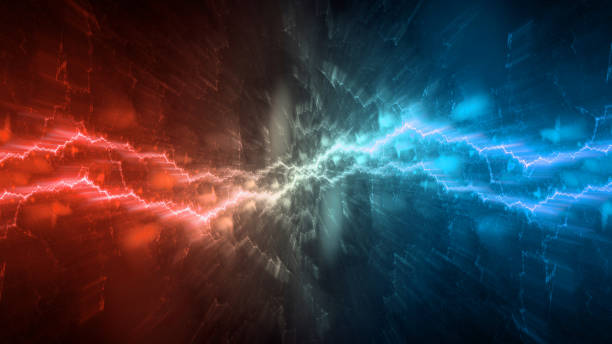 istock Hot golden and cold blue electrical lightning background 1697872172