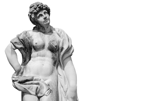 The goddess of love in Greek mythology, Aphrodite (Venus in Roman mythology). Ancient statue isolated on white background.