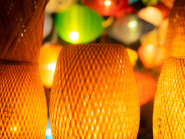 Bamboo lamp stock photo