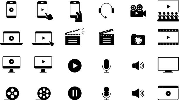 Monochrome Icon Set for Video and Motion Graphics Vector Monochrome Icon Set for Video and Motion Graphics Vector motion graphics stock illustrations