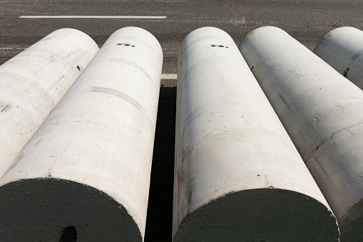 Concrete Columns by Road Construction Site in Florida USA