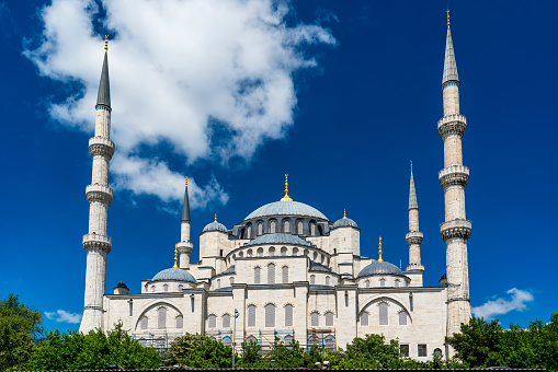 The Blue Mosque in Istanbul, Turkiye on a sunny day.