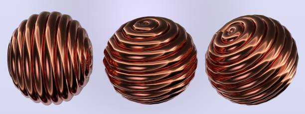 istock Background of an elegant and modern 3D rendering image with three types of copper sphere coils. 1698047038