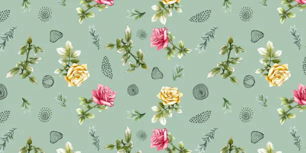 Vector illustration of cute watercolor floral seamless pattern