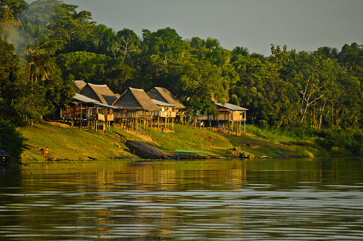 Village by a River Bank in the Peruvian Amazon