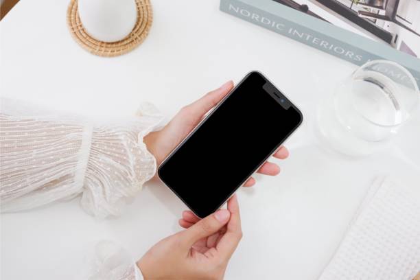istock Women holding a mobile phon illustration mock-up 1698148504