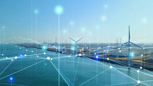 istock Wind power plant and technology. Smart grid. Renewable energy. Sustainable resources. 1698196404
