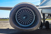 an engine part of the boeing b737 aircraft owned by Merpati Airline which is no longer used and converted into a collection at the juanda aviation museum